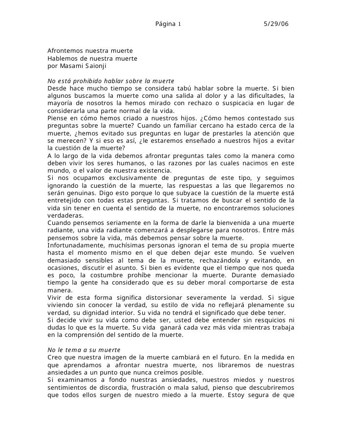 Afrontemos nuestra muerte
